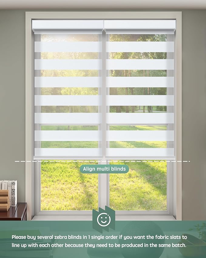 Yoolax Motorized Zebra Blinds Compatible with Alexa, Motorized Blinds with Remote Custom Size, Light Filtering Privacy Electric Zebra Shades for Windows (Linen Ivory)
