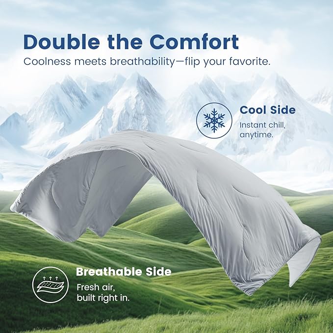 Cozy Bliss Deluxe Dual-Sided Cooling Comforter Cali King Size, Ultra-Soft Lightweight Breathable Silky Cooling Blankets with Q-Max>0.45 for Bedroom, Hot Sleepers & Night Sweats, Cool Grey, 106"x96"