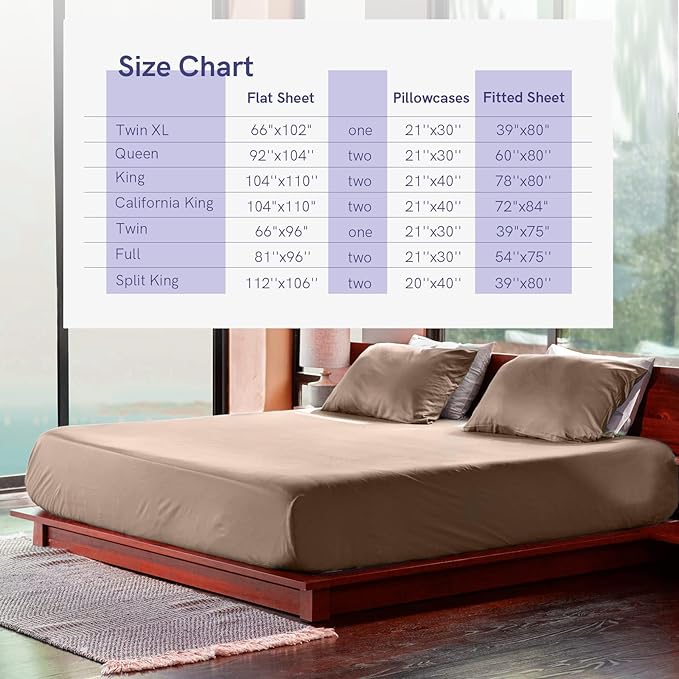 YnM Cooling Bed Sheet Set with 100 Percent Rayon Derived from Bamboo, 400TC Fabric with 1 Pillowcase and Flat Sheet, Deep Pocket Fit 19'', Silky-Soft & Sweat Wicking, 3 Piece (Twin, Brown)