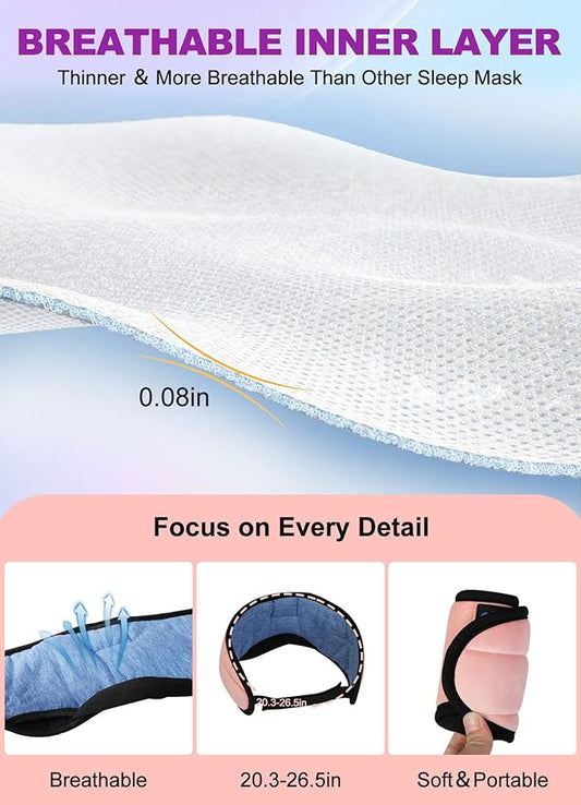 TOPOINT Sleep Mask Headphones Bluetooth 5.2 Wireless, Blackout Eye Mask for Women Men Sleeping Travel Meditation Gifts Cool Gadgets with Speakers Music,Microphone, Noise Canceling Ear Plugs, USB C
