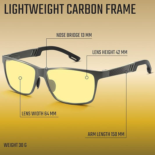 Carbon Blue Light Blocking Glasses Men for Computer, Gaming, Metal Frame Green Light Protection Night Driving Glasses for Man