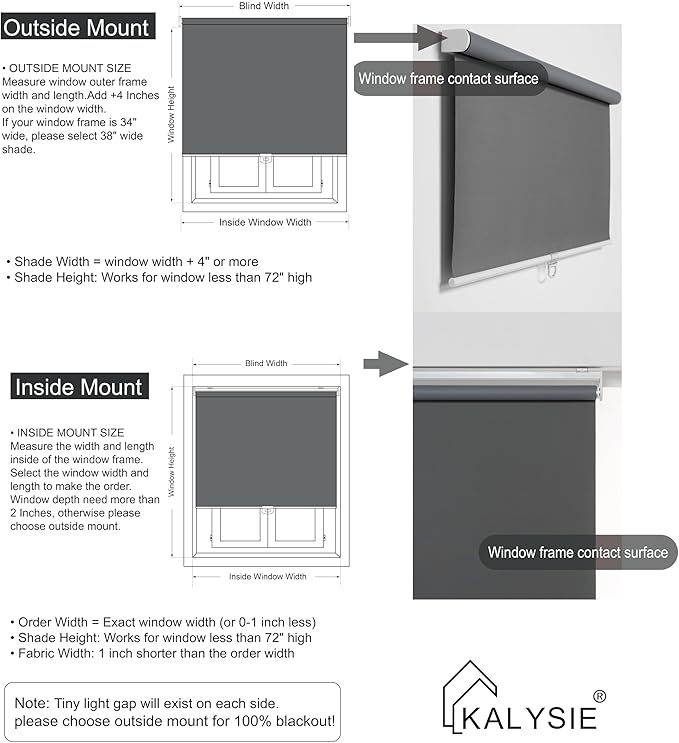 Cordless Roller Shades 100% Blackout Blinds for Windows and Doors, Pull Down Room Darkening Window Shades, Easy to Install for Home and Office, Grey, Fixed 75 Inches High, 23 Inches Width