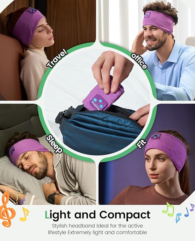 Sleep Headphones Headband, Bluetooth 5.4 Sleep Headband Headphones for Side Sleepers with Ultra-Thin HD Stereo Speakers, Fast-Charging Battery, Wireless Earphones Sport Headband for Men Women