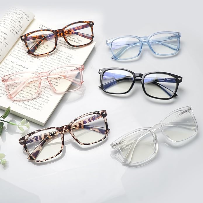 VIDEBLA 5 Pack Blue Light Blocking Reading Glasses,Spring Hinge Readers for Women Men,Anti UV Ray Filter Nerd Eyeglasses