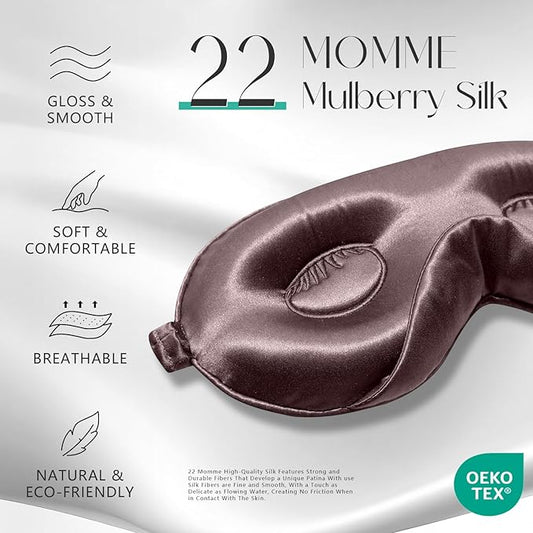 ZIMASILK Adjustable 22 Momme 100% Mulberry Silk Sleep Mask, Upgraded 3D Contoured Cup Eye Mask for Sleeping, Super Soft & Breathable Blindfold, Blackout for Deep Sleeping (Gray Purple)