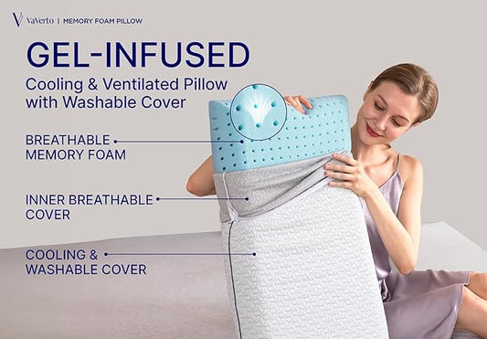 Cooling Gel Memory Foam Pillow - 2-Pack - King Size Bed Pillows For Sleeping - Medium-Firm - Back, Stomach and Side Sleeper Pillow - Shoulder & Back Pain Relief - Washable , Bamboo Viscose Cover