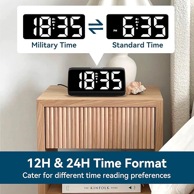 Netzu Loud Alarm Clock for Heavy Sleepers, Plug-in Alarm Clocks with Bed Shaker, 5 Dimmers, 2 Alarms, 4 Volumes and Snooze for Bedrooms Hearing Impaired Deaf Adult (Black and White)