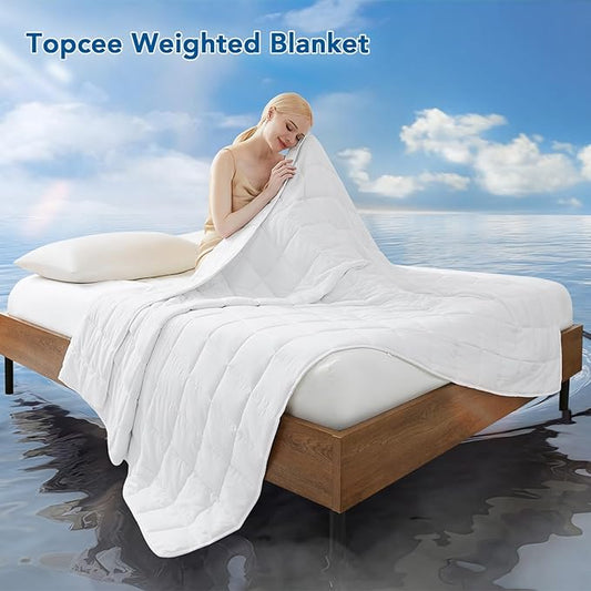 Topcee Weighted Blanket (25lbs 88"x104" Cal King Size) Soft Cooling Heavy Blanket Sleeping, Apply to 240-260 lbs Body, Thick Breathable Blanket with Glass Bead, Easy Care