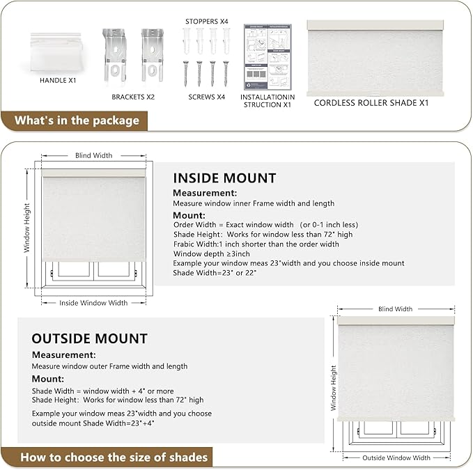 AOSKY Linen Roller Blinds Shades for Indoor Windows Pull Down Cordless Blackout Black Out Window Shade 70 Inch Blinds for Home Linen