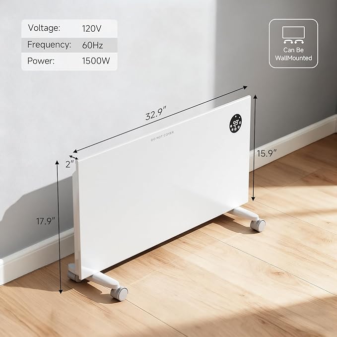 Pasapair Convection Panel Space Heater Indoor Use, 1500W Electric Heater with Wifi App Control, Smart Mica Infrared Heater with Programmable Thermostat, Wall Mount or Standing, Quiet & Eco Mode