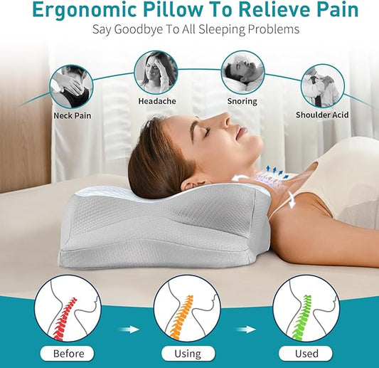 Cervical Pillow for Neck and Shoulder Pain Relief - Ergonomic Neck Pillow for Sleeping, Contour Memory Foam Pillows Side Sleeper Pillow for Neck Support, Bed Pillow for Side Back Stomach Sleepers