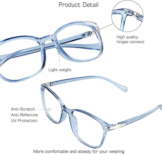 VisionGlobal Blue Light Blocking Glasses for Women/Men, Anti Eyestrain, Computer Reading, TV Glasses, Stylish Square Frame, Anti Glare