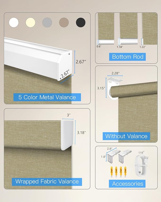 Motorized Light Filtering Roller Shades with Remote Control, Smart Blinds for Windows Compatible with Alexa Google via Hub, Rechargeable Electric Window Shade Customized Size (Coffee)