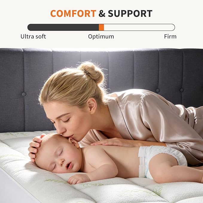 NEWBULIG Twin XL Mattress Topper Viscose Derived from Bamboo, Thick Pillow Top Mattress Pad with Stretchable Pockets, Soft Mattress Topper for Back Pain Relief