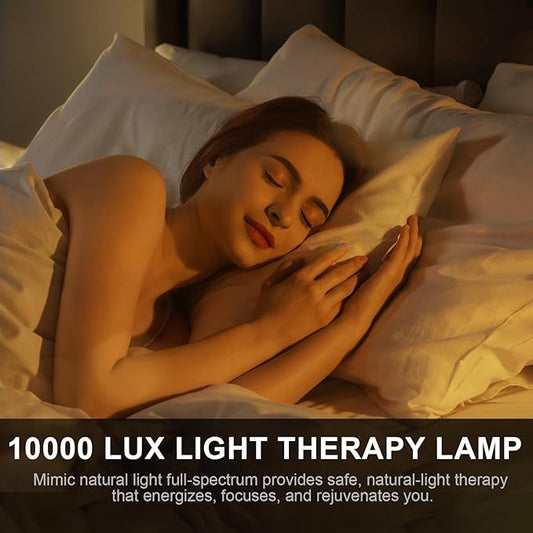 Light Therapy Lamp, UV-Free Happy Lamp 10000 Lux Desk Sun Lamp with Timing Mode & 6 Brightness & 3 Colors for Bedroom/Reading/Studying, Black