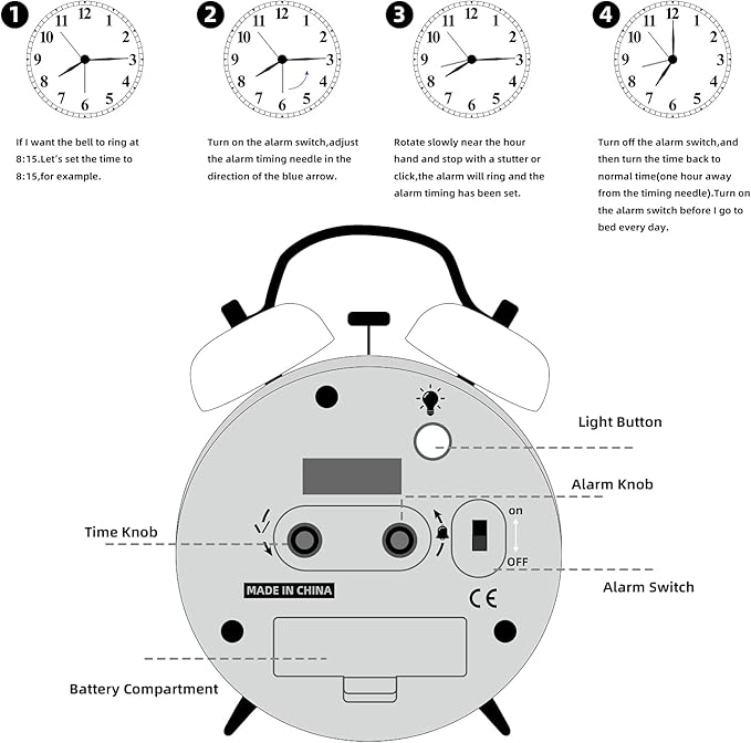Loud Alarm for Deep Sleepers 4'' Retro & Fashionable Twin Bell Alarm Clock with Backlight for Bedroom and Home Decoration(Deep Emerald)