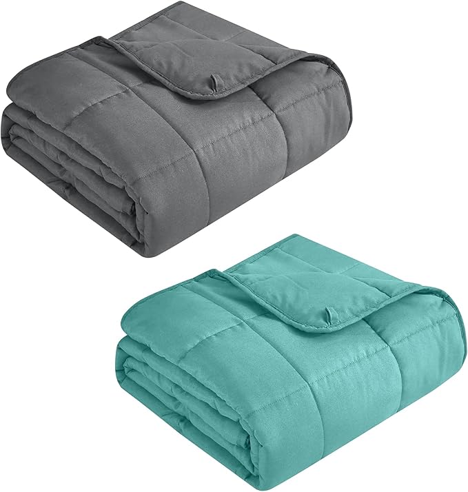 BETU Weighted Blanket Adults (48''x72'' 12lbs Grey Twin Size & 60''x80'' 12lbs Teal Queen Size) 2 Pieces Bundled, Cooling Heavy Blanket with Premium Glass Beads, Soft Thick Blankets for Sleep.
