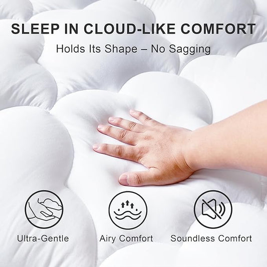 2 Inch Mattress Topper Queen Size Breathable Filled Soft Fluffy Supportive for Back Pain Relief, Bed Mattress Pad Pillow Topper with Extra Thick Padded Protector for 8"-21" Deep Pocket