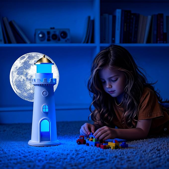 easuntec Moon Projection Night Light Color Changing, Rechargeable Dimmable Timer, RGB Night Light for Bedroom, Nursery, Kids, Adults, Moon Lighthouse Gifts for Girls Boys (RGB)