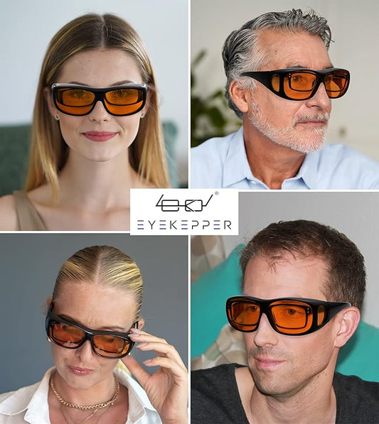 Eyekepper 100% Blue Light Reduction,Huge Fitover Anti-Blue Blocking Computer Eyeglasses with Extra Amber Lenses, Tortoise