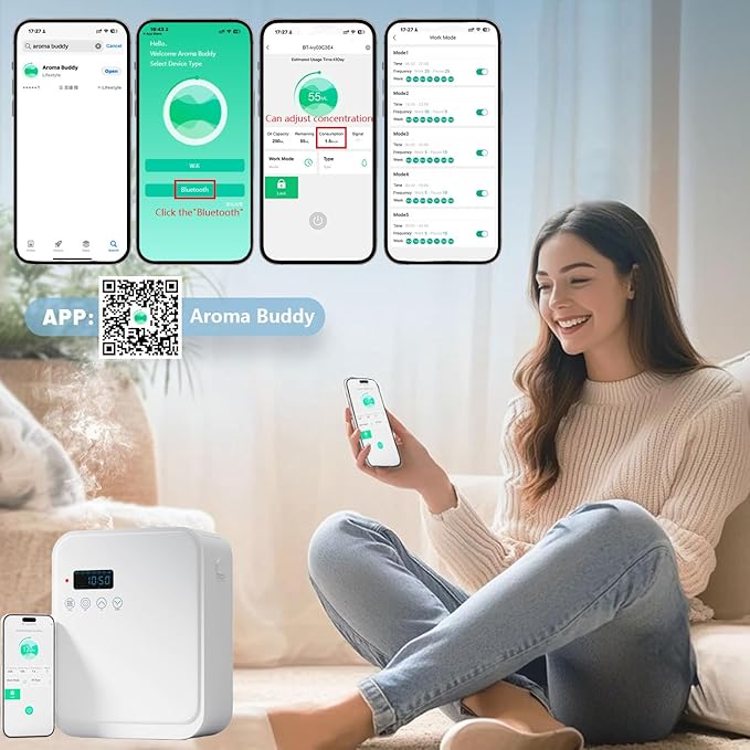Smart Scent Air Machine for Home,1500 Sq. Ft Coverage Waterless Essential Oil Diffuser with Cold Air Diffuser with App Control,Hotel,Spa, Office Collection Diffuser, Waterless Whole House,White