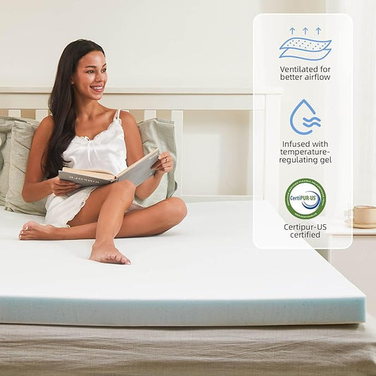 3-Inch Gel Infused Memory Foam Mattress Topper,Twin XL Foam Bed Topper,Cooling Comfort for Back Pain Relief,Ventilated and CertiPUR-US Certified,Ideal for Beds, Dorms,RVs,and Sofas(White)