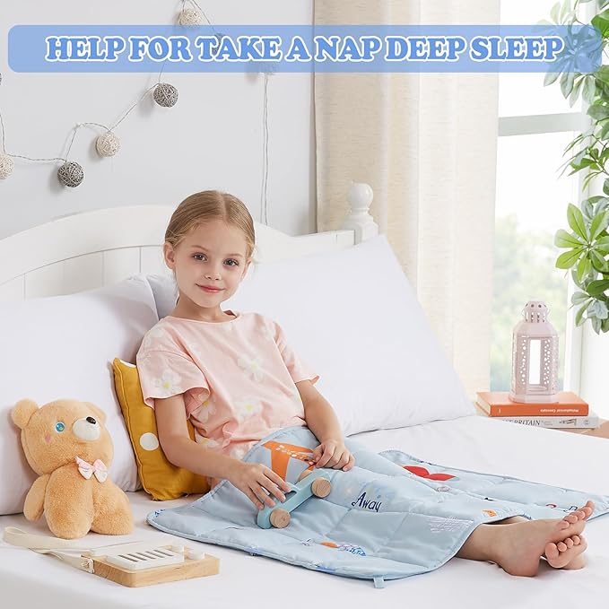 HOSUKKO Weighted Blanket - 2 lbs Blue Airplane Heavy Blanket - Small Size Breathable Blanket(19 * 21 inches, 2 lbs)