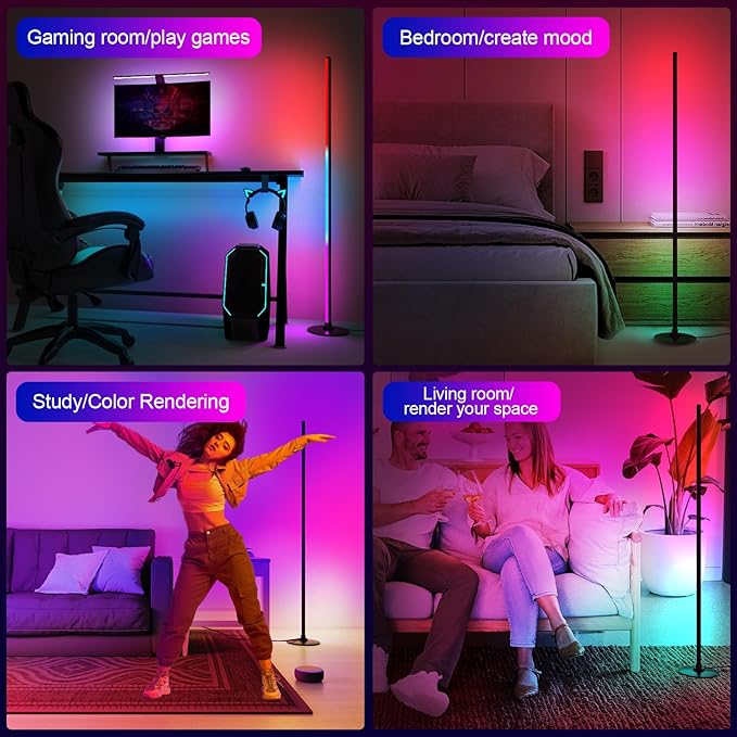 Corner Floor Lamp 2-Pack with Alexa, Smart Modern Floor Lamp with Music Sync 16 Million Colors & 68+ Scene with APP and Remote Control, for Bedroom Living Room