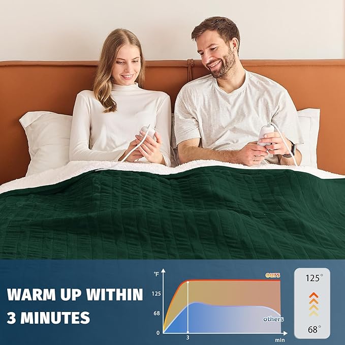 Heated Electric Blanket Queen Size - 84" x 90" Heating Blanket with Dual Control, 10 Heating Levels & 8 Hours Auto Off, Soft Warm Flannel Blanket, Christmas Birthday Gifts for Senior Grandma