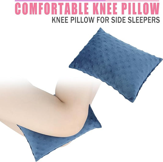 2 Pcs Soft Knee Pillow for Side Sleepers, Pressure Pillows Between Legs 11"x7" Small Knee Pillow Joints Cushion for Sleeping Hip and Back Pain, Minky Dot Denim Blue