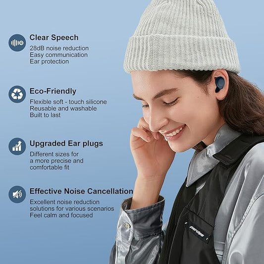 2 Noise Cancelling Ear Plugs, Beinkap Sleeping Earplugs with 12 Silicone Soft Reusable Ear Tips for Social Gatherings, Work, Sleeping, Concerts, Parenting, Conversation, 28 dB Noise Reduction