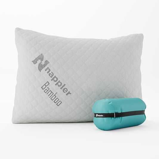 Small Shredded Memory Foam Pillow for Travel and Camping - Compressible Medium Firm Bed Pillow, Contoured Support, Breathable Cover, Machine Washable, Ideal Backpacking, Airplane and Car