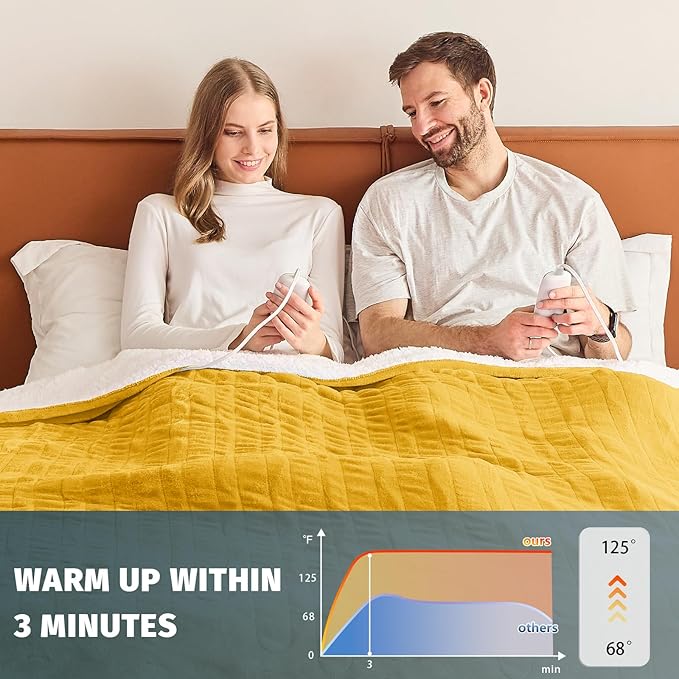 Heated Electric Blanket Queen Size - 84" x 90" Heating Blanket with Dual Control, 10 Heating Levels & 8 Hours Auto Off, Soft Warm Flannel Blanket, Christmas Birthday Gifts for Senior Grandma