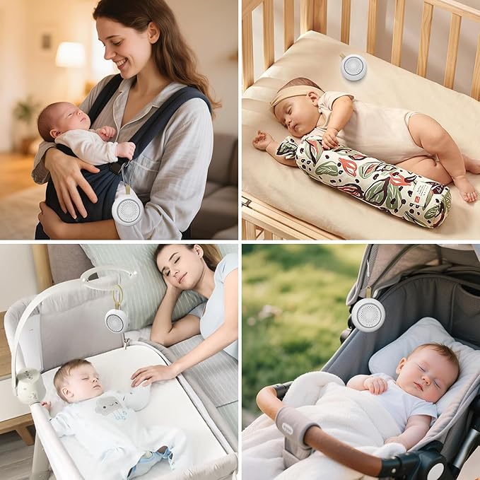 Portable White Noise Sounds Machine with Nightstand Mode, 24 Soothing Sounds, Support Crying Sounds Detection and Timer, Rechargeable Sleep Machine for Helping Comfort Baby Sleep