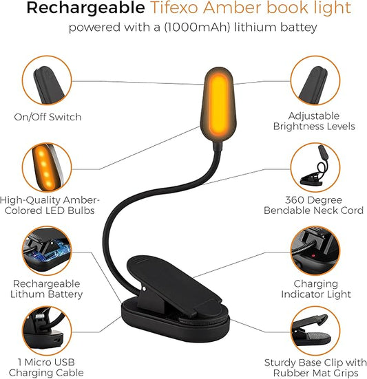 2025 Amber Lights for Reading Books in Bed - Rechargeable Clip On Amber LED Light with USB Cable, Optimal Eye-Care Lights for Relaxing Reading