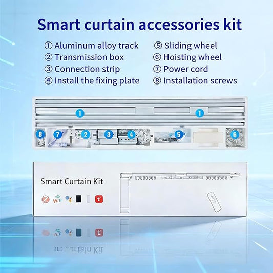 Smart Curtains, Universal Electric Curtain Accessories Installation Kit, Aluminum Alloy Thickened Silent Track 88.6''(2.2m), Including a Complete Set of Accessories, Excluding Curtain Motor