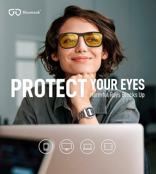 Bloomoak-99% Blue Light Blocking Glasses - Gaming Glasses - Anti Glare - Anti Fatigue -Suitable for Screens, Games, TVs