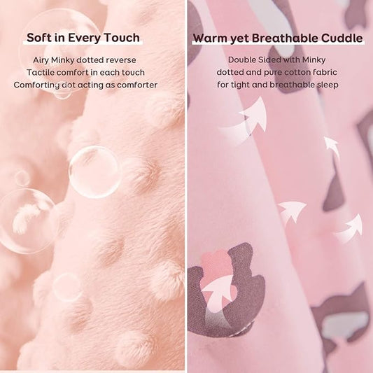 Uttermara Weighted Blanket 7 lbs, Ultra Cozy Minky Fleece and Cotton Sided with Cartoon Patterns, Reversible Heavy Blanket Great for Calming and Sleeping, 36x48 inches, Pink Leopard