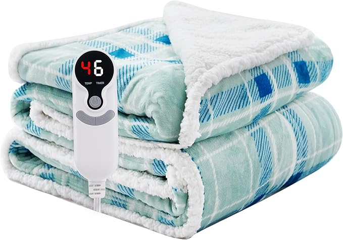 Electric Heated Blanket Full Size 72"x84" - Microplush & Sherpa Fabric Dual-Sided, 9 Heat Settings & 1-10 Hours Auto Off , Cozy Warming Throw for Home, Office, or Bed, Machine Washable,Mint Green