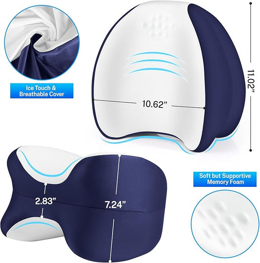 Knee Pillow for Side Sleepers, Leg Pillow with Cooling Cover, Memory Foam Leg Pillow for Side Sleeping, Heart-Shape Cushion for Hip, Back & Sciatica Pain Relief, Blue