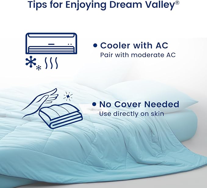Dream Valley Outlast® King Cooling Comforter, NASA-Grade Instant Cooling Blanket for Hot Sleepers, Luxurious Comforter for All Season, Dream Blue, 106"x90"