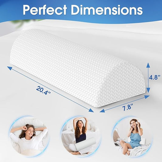 Knee Pillow for Back Sleeping Memory Foam Half Moon Bolster Pillow for Legs, Under Knee Support, Ankle & Foot Comfort Orthopedic Pillow for Side Sleepers (White, 20.4" x 8" x 4.9")