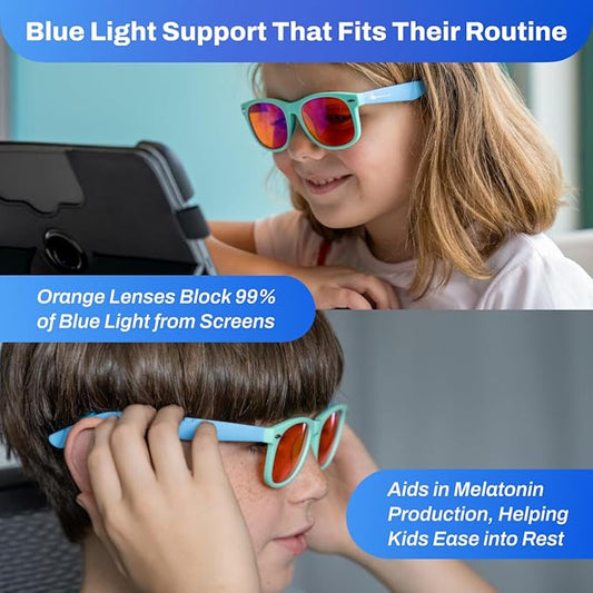 DefenderShield Blue Light Blocking Glasses Kid Series for Computer, Mobile, Gaming, Sleep-Purple - Anti Eye Strain, Headache