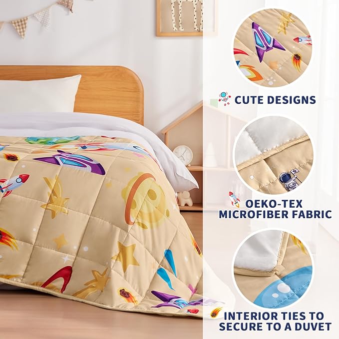 anfie Weighted Blanket Kids(50"x60" 5lbs) Weighted Blanket Cooling Blanket for Sleeping,Throw Size Breathable Blanket with Premium Glass Bead(Beige Aerospace)
