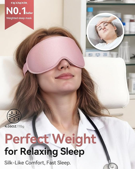 3D Weighted Sleep Mask for Women: 100% Light Blocking - Night Shift Nurse Essentials, Road Trip Travel & Long Flight, College Dorm Essentials for Girls - Lash-Friendly, Zero Eye Pressure, Pink