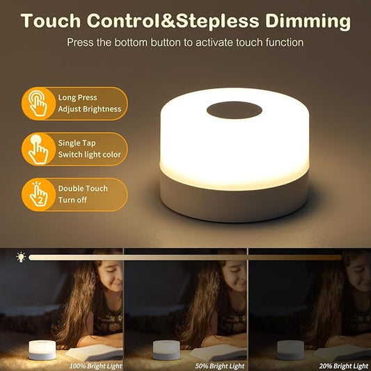 JUSHENG Baby Night Lights for Nursery, 3 Color Temperature Selectable & Dimmable, Rechargeable LED Bedside Lamps Touch Light for Nightstand, Breastfeeding, Nighttime Diaper Changes, White
