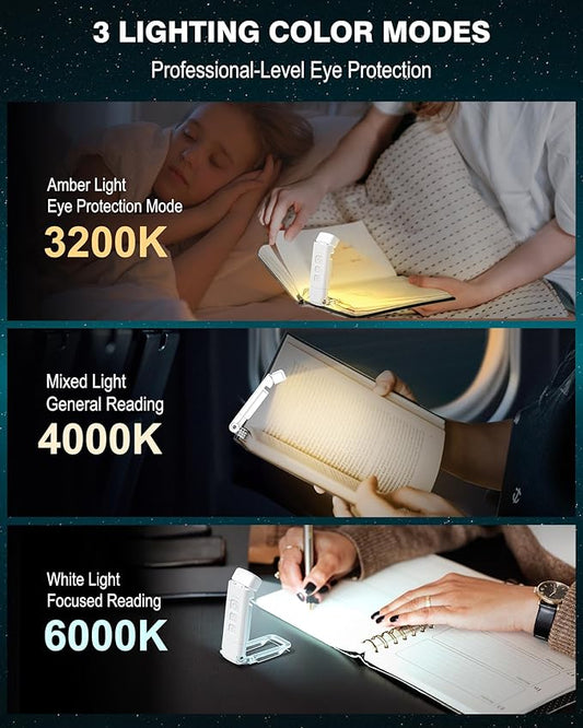2-Pack Book Lights for Reading at Night, USB Rechargeable Book Light for Reading in Bed, Portable Clip-on LED Reading Light, 30/60-min Timer, 3 Amber colors, 5 Brightness Dimmable, 6 Bookmarks, Kids