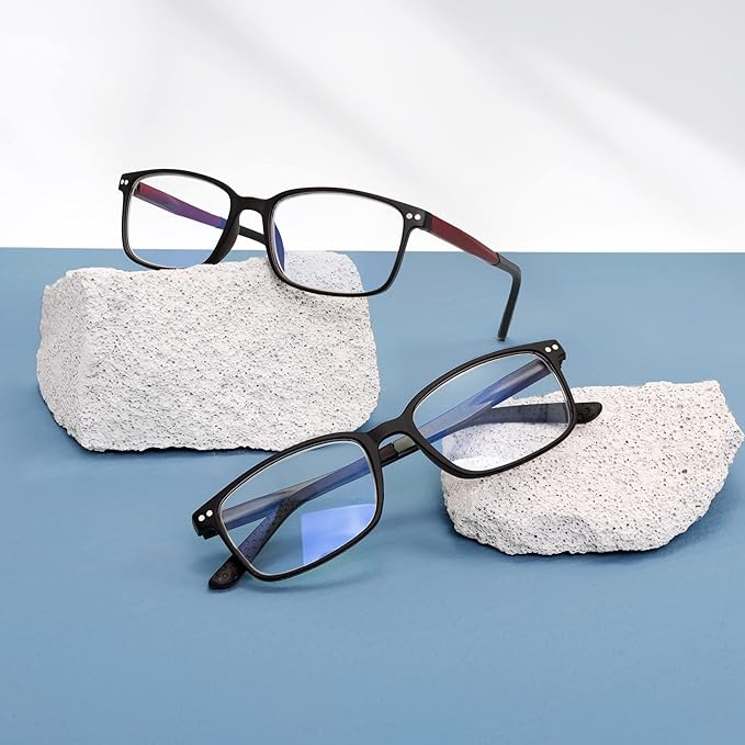EASY READ 2 Pairs Sporty Style Reading Glasses for Men,Rectangular TR90 Blue Light Blocking Readers with Spring Hinge