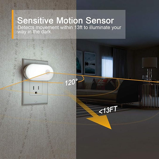 Lyridz Plug in Night Light with Motion Sensor, 120LM Superior Bright Smart Mini LED Nightlight, Cool White with Stepless Adjustable Brightness for Bathroom, Bedroom, Kitchen, Stairs, Hallway, 2 Pack