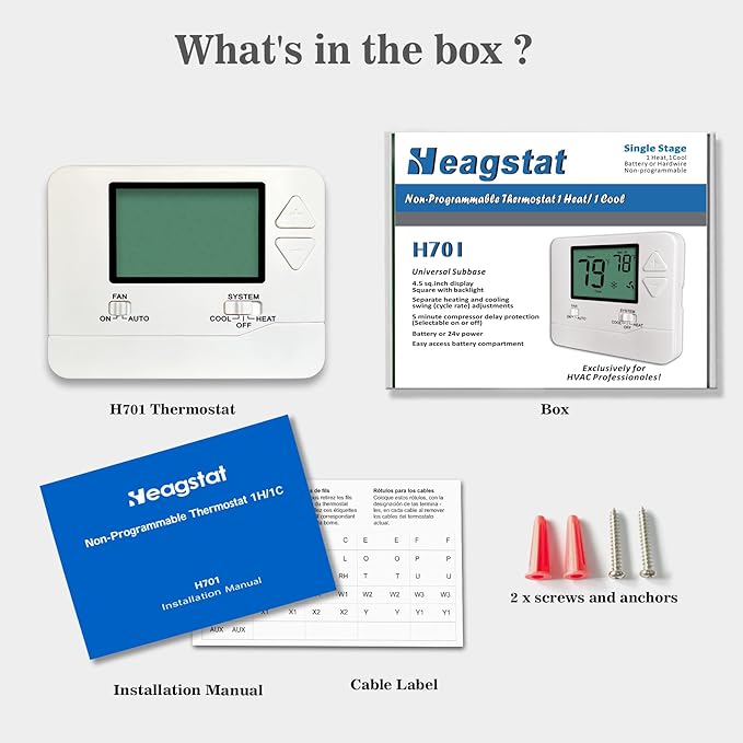 Non Programmable Thermostat, Single-Stage 1 Heat 1 Cool, Simple Digital Thermostats for Home